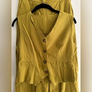 Cotton Blend Vest Wide Leg Pant Set